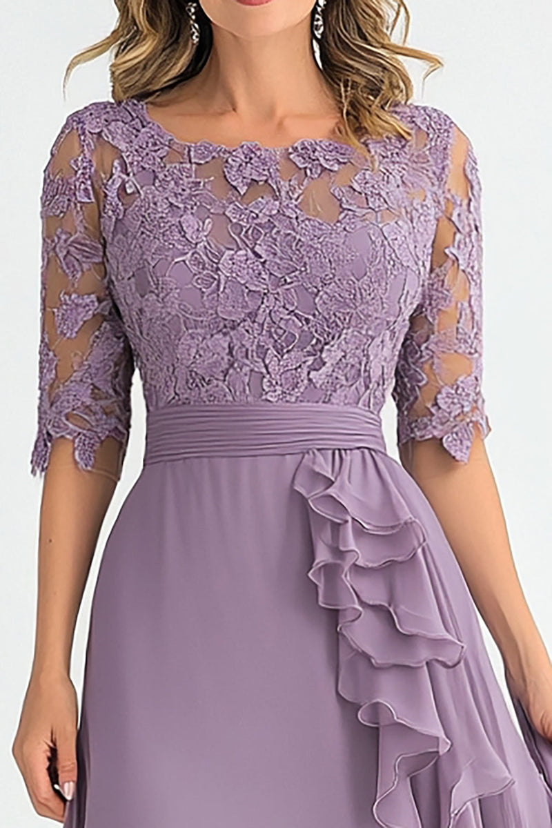 Load image into Gallery viewer, Elegant Grey Purple A Line Tulle Mother Of Bride Dress With Ruffles