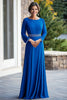 Load image into Gallery viewer, Sparkly Royal Blue Sheath Long Sleeves Beaded Mother of the Bride Dress