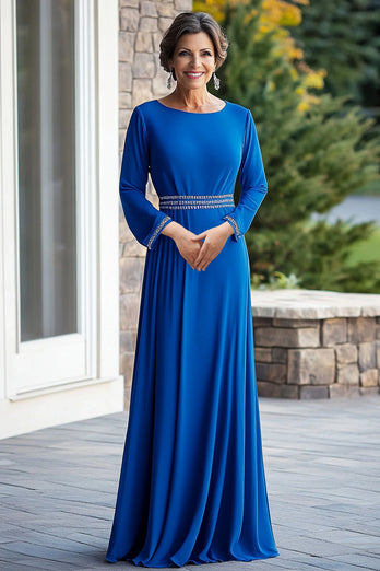 Sparkly Royal Blue Sheath Long Sleeves Beaded Mother of the Bride Dress