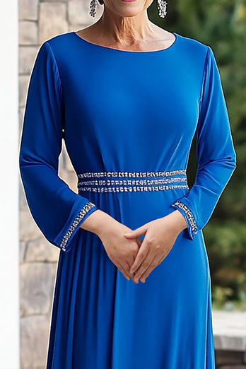 Sparkly Royal Blue Sheath Long Sleeves Beaded Mother of the Bride Dress