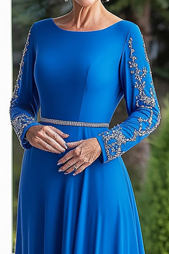 Sparkly Royal Blue A-Line Beaded Long Sleeves Mother of the Bride Dress