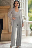 Load image into Gallery viewer, Grey V Neck Bodycon Lace Party Jumpsuit with Lace Coat