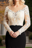 Load image into Gallery viewer, Champagne Black Mermaid Illusion Neck Long Sleeves Mother of the Bride Dress with Appliques