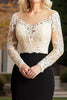 Load image into Gallery viewer, Champagne Black Mermaid Illusion Neck Long Sleeves Mother of the Bride Dress with Appliques