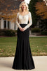 Load image into Gallery viewer, Champagne Black Mermaid Illusion Neck Long Sleeves Mother of the Bride Dress with Appliques