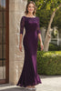 Load image into Gallery viewer, Dark Purple Lace Chiffon Mermaid Mother of the Bride Dress with 3/4 Sleeves