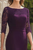 Load image into Gallery viewer, Dark Purple Lace Chiffon Mermaid Mother of the Bride Dress with 3/4 Sleeves