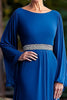 Load image into Gallery viewer, Royal Blue Loose Fit Long Sleeves Beaded Pleated Round Neck Mother Of Bride Dress