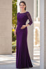 Load image into Gallery viewer, Purple Lace 3/4 Sleeves Round Neck Straight Long Mother Of Bride Dress