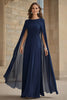 Load image into Gallery viewer, Navy Mermaid Chiffon Long Mother of the Bride Dress with Cape