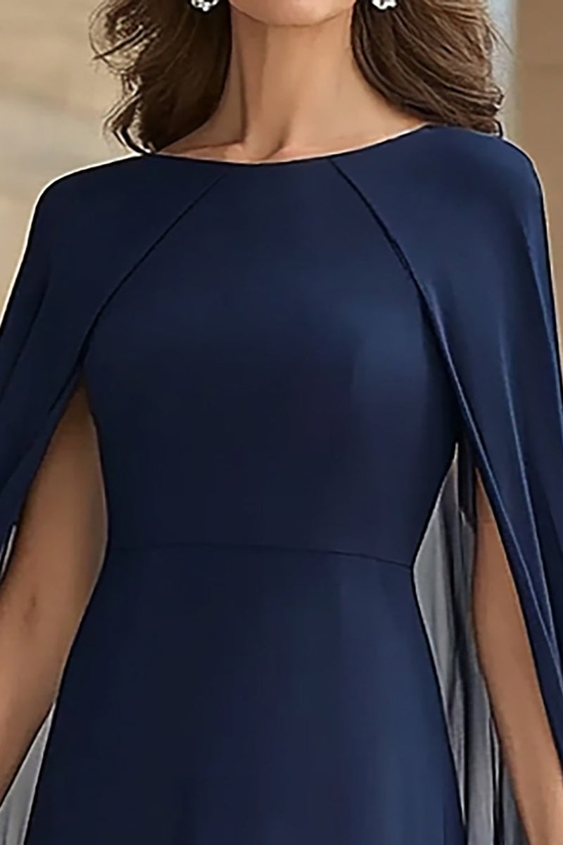 Load image into Gallery viewer, Navy Mermaid Chiffon Long Mother of the Bride Dress with Cape