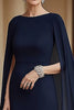 Load image into Gallery viewer, Flowy Navy Mermaid Chiffon Long Mother of the Bride Dress with Cape