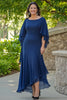 Load image into Gallery viewer, Navy Mermaid Ruffle Flowy 3/4 Sleeves Chiffon Long Mother of the Bride Dress