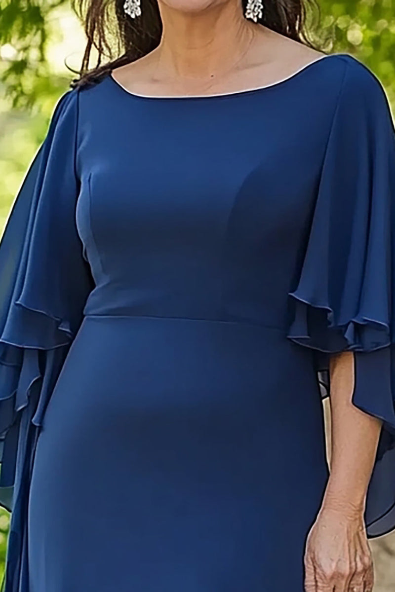 Load image into Gallery viewer, Navy Mermaid Ruffle Flowy 3/4 Sleeves Chiffon Long Mother of the Bride Dress