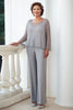 Load image into Gallery viewer, Sparkly Grey Sequined Top Long Sleeves Chiffon Formal Jumpsuit