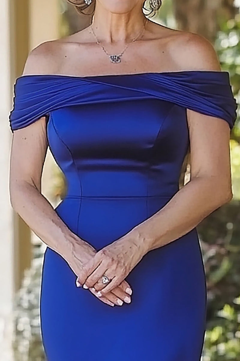 Load image into Gallery viewer, Royal Blue Mermaid Off the Shoulder Ruched Long Mother of the Bride Dress