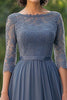 Load image into Gallery viewer, Dusty Blue A-Line 3/4 Sleeves Lace Top Chiffon Long Mother of the Bride Dress