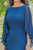 Load image into Gallery viewer, Blue A Line Chiffon Scoop High Low Mother of the Bride Dress with Flutter Sleeves