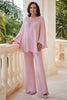 Load image into Gallery viewer, Pink 2-Piece Chiffon Scoop Beaded Mother of the Bride Pant Suits with Long Sleeves