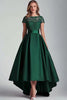 Load image into Gallery viewer, Green Satin Lace A Line High Low Mother of the Bride Dress with Short Sleeves