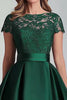 Load image into Gallery viewer, Green Satin Lace A Line High Low Mother of the Bride Dress with Short Sleeves