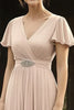 Load image into Gallery viewer, Elegant Chiffon V Neck Champagne Mother of the Bride Dress with Short Sleeves