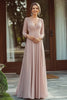 Load image into Gallery viewer, Chiffon V Neck Champagne Mother of the Bride Dress with 3/4 Sleeves