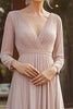 Load image into Gallery viewer, Chiffon V Neck Champagne Mother of the Bride Dress with 3/4 Sleeves