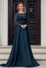 Load image into Gallery viewer, Elegant Navy Scoop A Line Satin Lace Mother of the Bride Dress with Long Sleeves