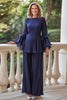 Load image into Gallery viewer, Navy Chiffon Round Neck Long Mother of the Bride Pant Suits