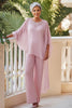 Load image into Gallery viewer, Pink Round Neck Chiffon Mother of the Bride Pant Suits