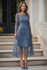 Load image into Gallery viewer, Dusty Blue Lace A-Line Long Sleeves Midi Mother of the Bride Dress