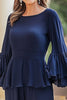 Load image into Gallery viewer, Navy Chiffon Long Sleeves Mother of the Bride Pant Suits with Ruffles