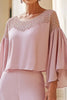 Load image into Gallery viewer, Pink Round Neck Chiffon Mother of the Bride Pant Suits with Beading