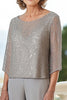 Load image into Gallery viewer, Grey Chiffon Round Neck 2 Pieces Mother of the Bride Pant Suits with Beading