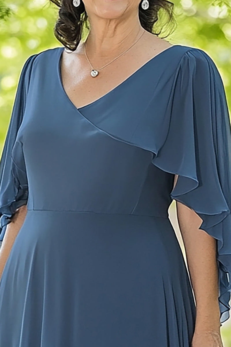 Load image into Gallery viewer, Dusty Blue Chiffon V-neck A-Line Long Mother of the Bride Dress