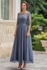 Load image into Gallery viewer, Elegant Dusty Blue Lace Mother of Bride Dress with Half Sleeves