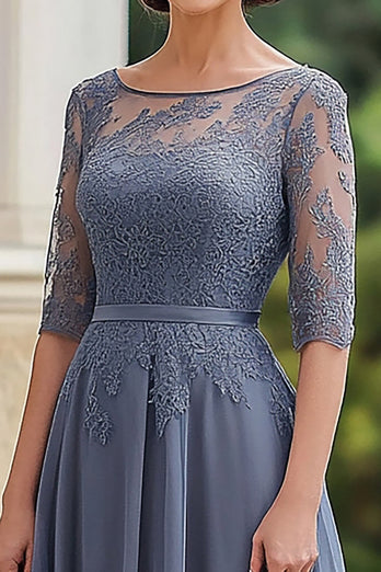 Elegant Dusty Blue Lace Mother of Bride Dress with Half Sleeves