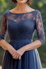 Load image into Gallery viewer, Elegant Navy Lace A Line Mother of The Bride Dress with 3/4 Sleeves