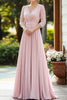 Load image into Gallery viewer, Pink Elegant Lace Chiffon Mother Of the Bride Dress with 3/4 Sleeves