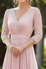 Load image into Gallery viewer, Pink Elegant Lace Chiffon Mother Of the Bride Dress with 3/4 Sleeves