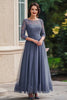 Load image into Gallery viewer, Dusty Blue Lace 3/4 Sleeves Mother Of The Bride Dress with Lace