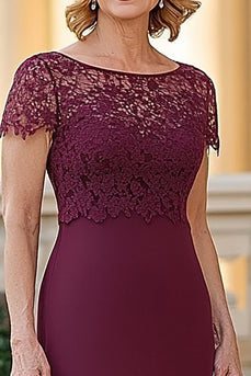 Elegant Burgundy Bodycon Lace Appliques Mother Of Bride Dress With Slit