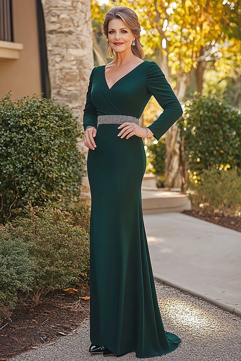 Load image into Gallery viewer, Elegant Dark Green Long Sleeve Mother Of Bride Dress With Beading