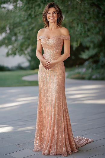 Sparkly Champagne Strapless Mother Of Bride Dress With Sequin