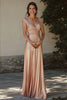 Load image into Gallery viewer, Sparkly Champagne V Neck Ruched Mother Of Bride Dress With Sequin