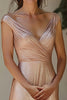 Load image into Gallery viewer, Sparkly Champagne V Neck Ruched Mother Of Bride Dress With Sequin