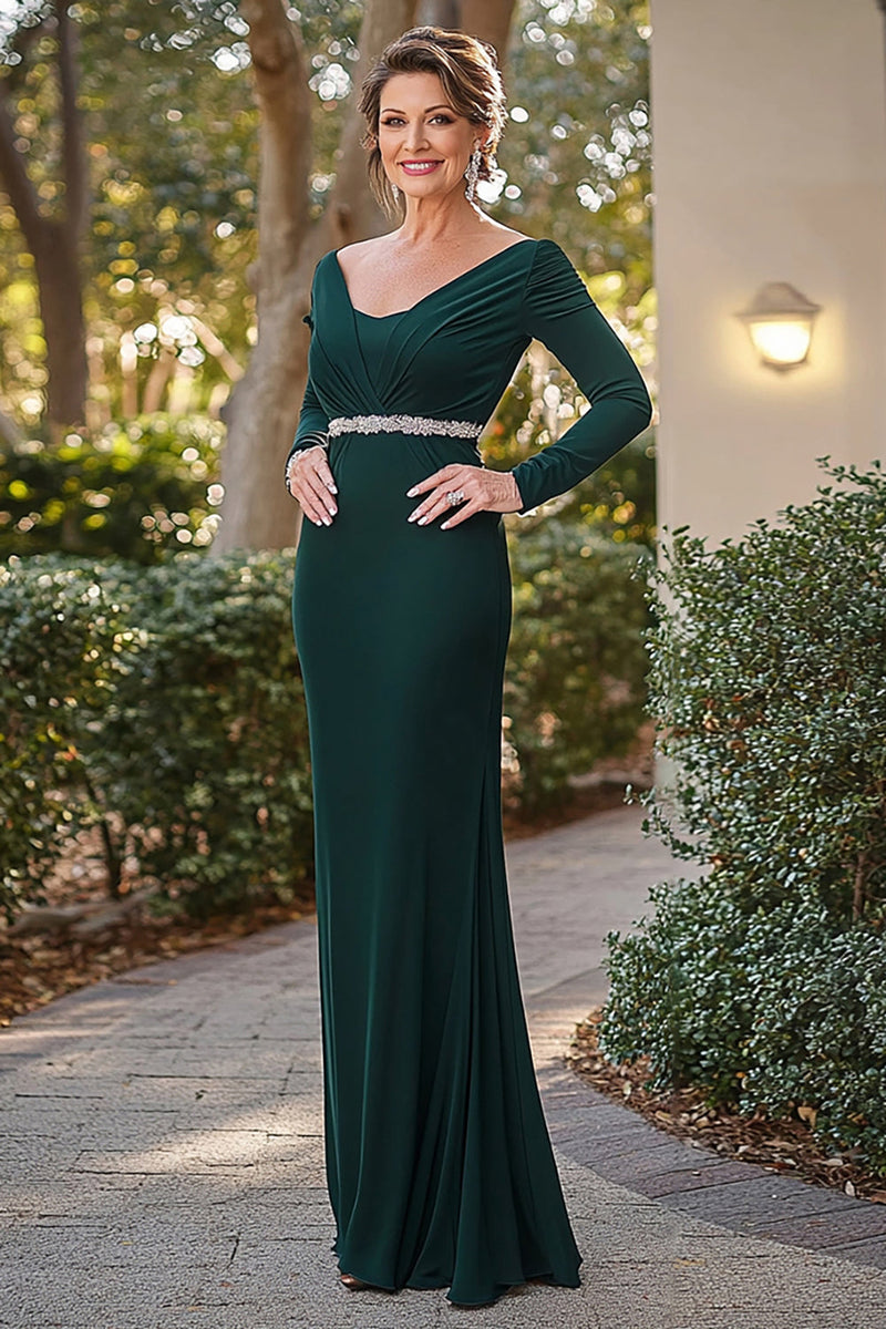 Load image into Gallery viewer, Elegant Dark Green Long Sleeve Mother Of Bride Dress With Beading