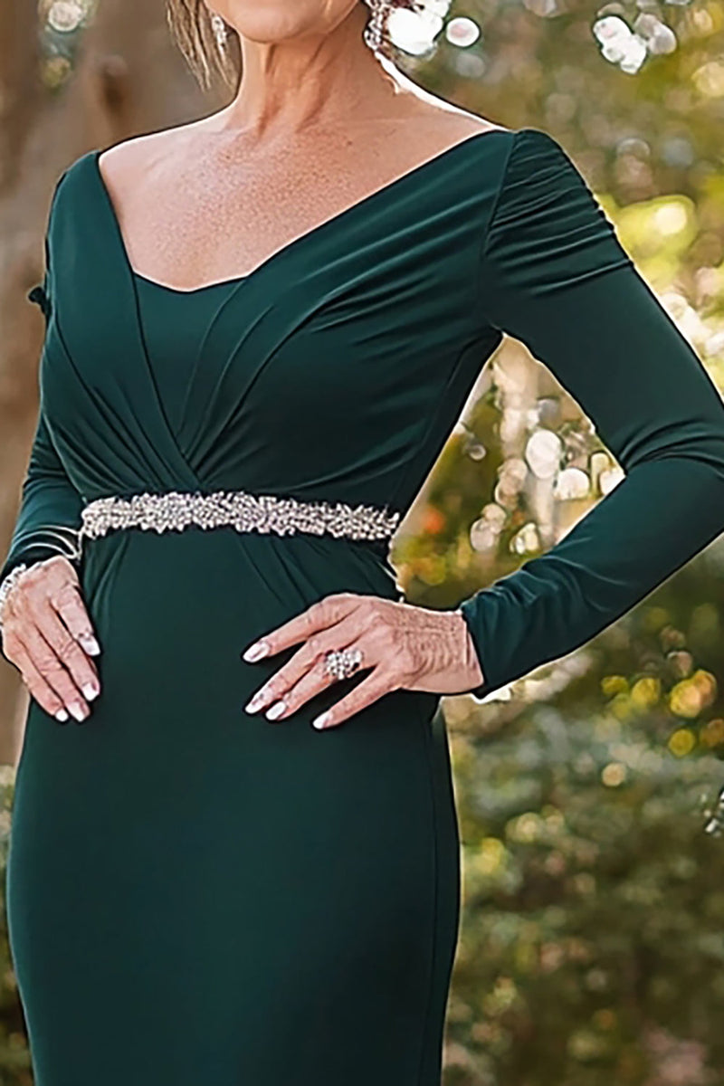 Load image into Gallery viewer, Elegant Dark Green Long Sleeve Mother Of Bride Dress With Beading