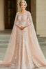 Load image into Gallery viewer, Elegant Apricot Cap Sleeve Mother Of Bride Dress With Lace Appliques